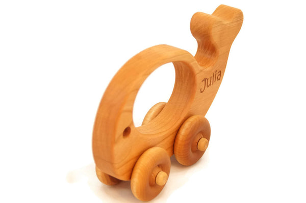 Wooden Push Toy - Whale Toy Car- Personalized - Handmade Montessori Toy