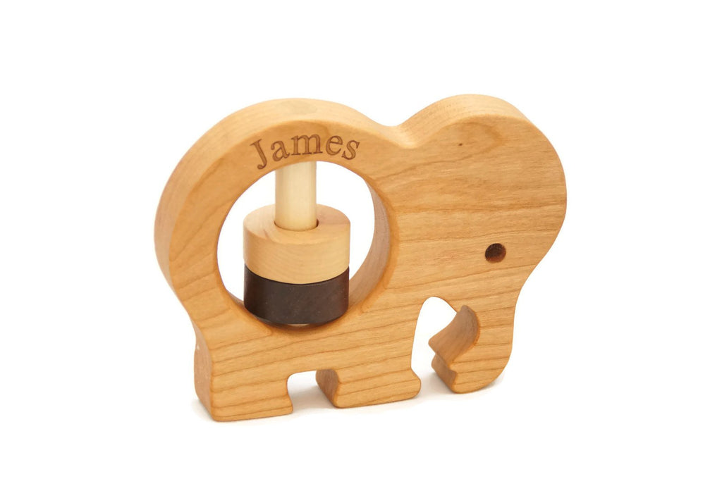 Personalized Wooden Rattle - Elephant Rattle, Baby Rattle, Montessori Toy, Baby Shower Gift, Personalized Toy