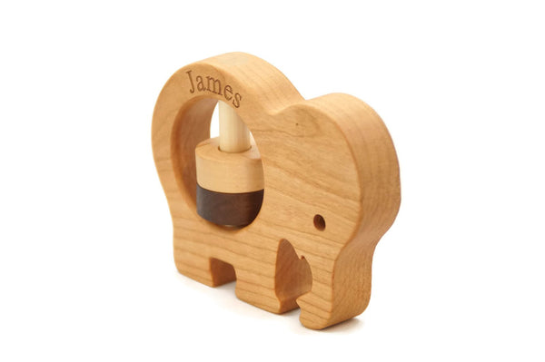 Personalized Wooden Rattle - Elephant Rattle, Baby Rattle, Montessori Toy, Baby Shower Gift, Personalized Toy