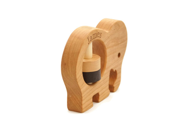 Personalized Wooden Rattle - Elephant Rattle, Baby Rattle, Montessori Toy, Baby Shower Gift, Personalized Toy