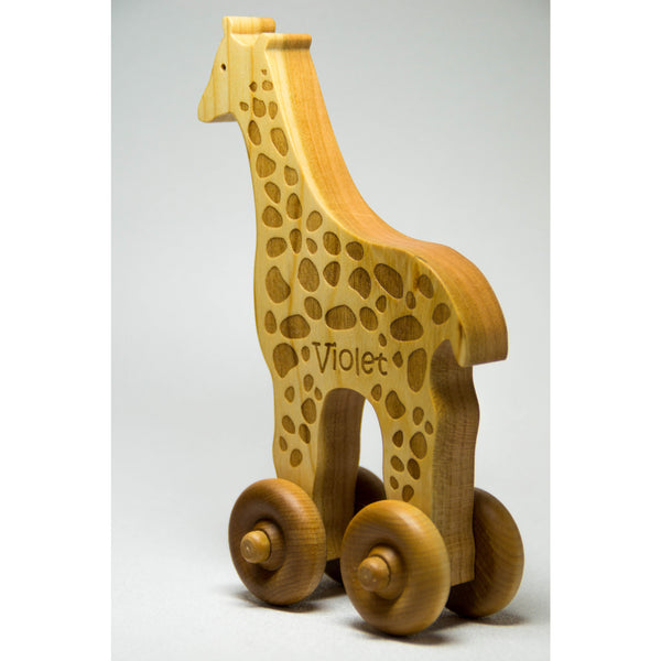 Wooden Toy Giraffe Car Cherry Wood Personalized Push Toy Baby Toddler Children - Little Wooden Wonders