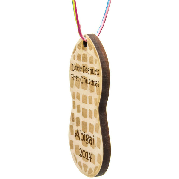 Baby First Christmas Ornament Wooden Peanut - Little Wooden Wonders