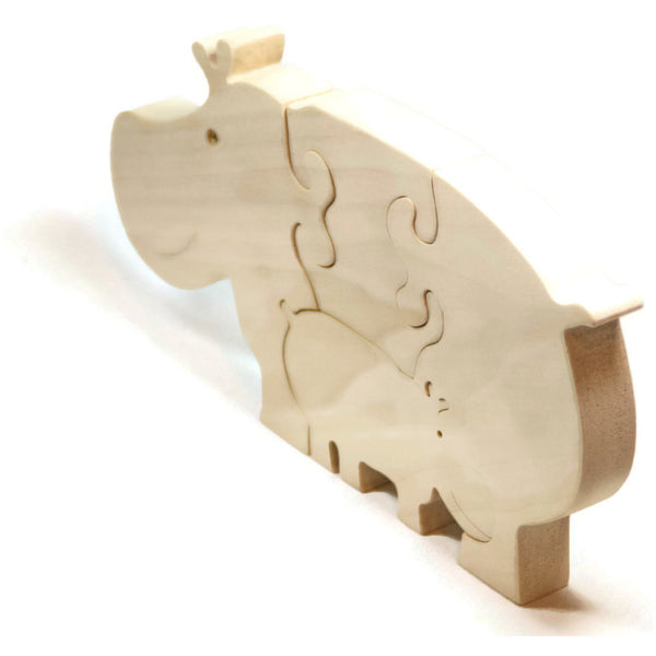 Wooden Puzzle Hippo Hippopotamus with baby Gift for Toddlers and Children Personalized name - Little Wooden Wonders