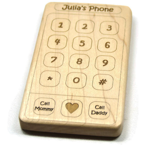 Wooden Baby Teether Cell Phone Personalized Baby Toddler Toy - Little Wooden Wonders