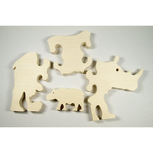 Rhinoceros Puzzle Wood Baby Rhino Eco Friendly and Green for Toddlers and Children - Little Wooden Wonders