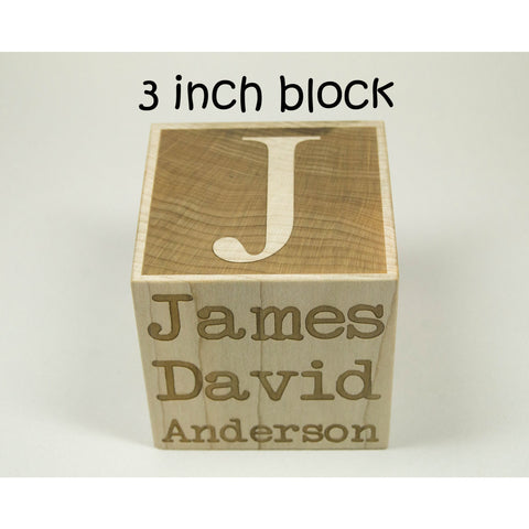 Baby Block, 3 inch Wooden Baby Block Personalized Wood Block For Newborn Birthday Baptism Nursery Baby Shower Gift - Custom Engraved - Little Wooden Wonders