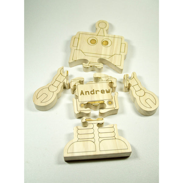 Wooden Puzzle Robot Shaped Personalized for Boys and Girls - Little Wooden Wonders