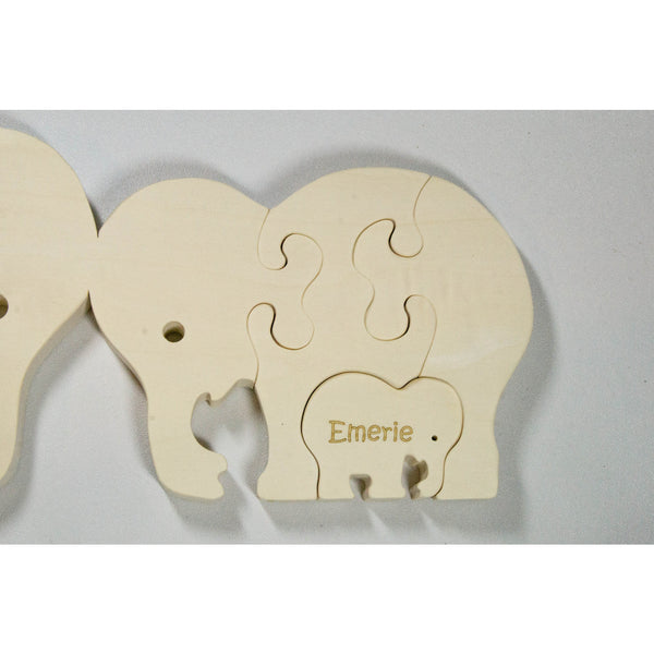 Wooden Puzzle Elephant Family with baby Gift for Toddlers and Children Personalized name - Little Wooden Wonders
