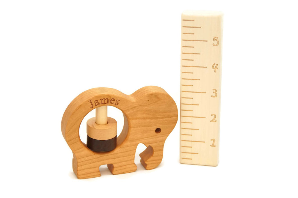 Personalized Wooden Rattle - Elephant Rattle, Baby Rattle