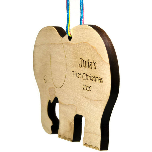 Baby's First Christmas Wooden Christmas Ornament Elephant Personalized - Little Wooden Wonders