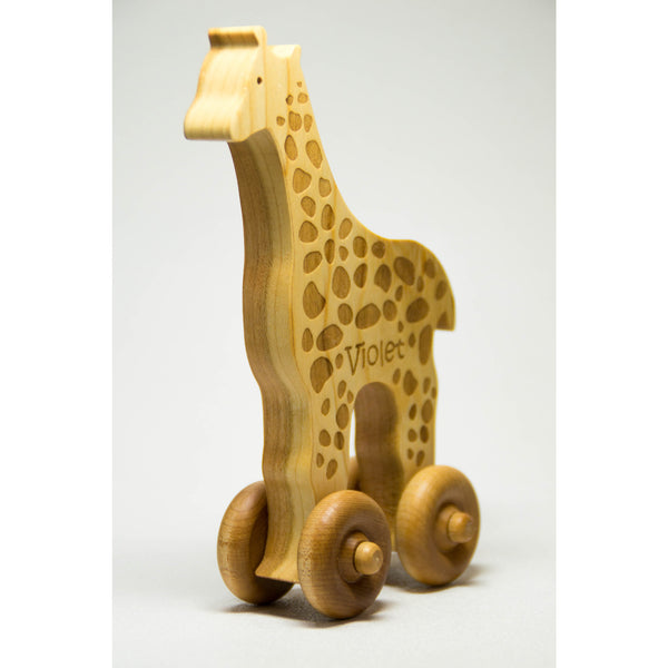 Wooden Toy Giraffe Car Cherry Wood Personalized Push Toy Baby Toddler Children - Little Wooden Wonders
