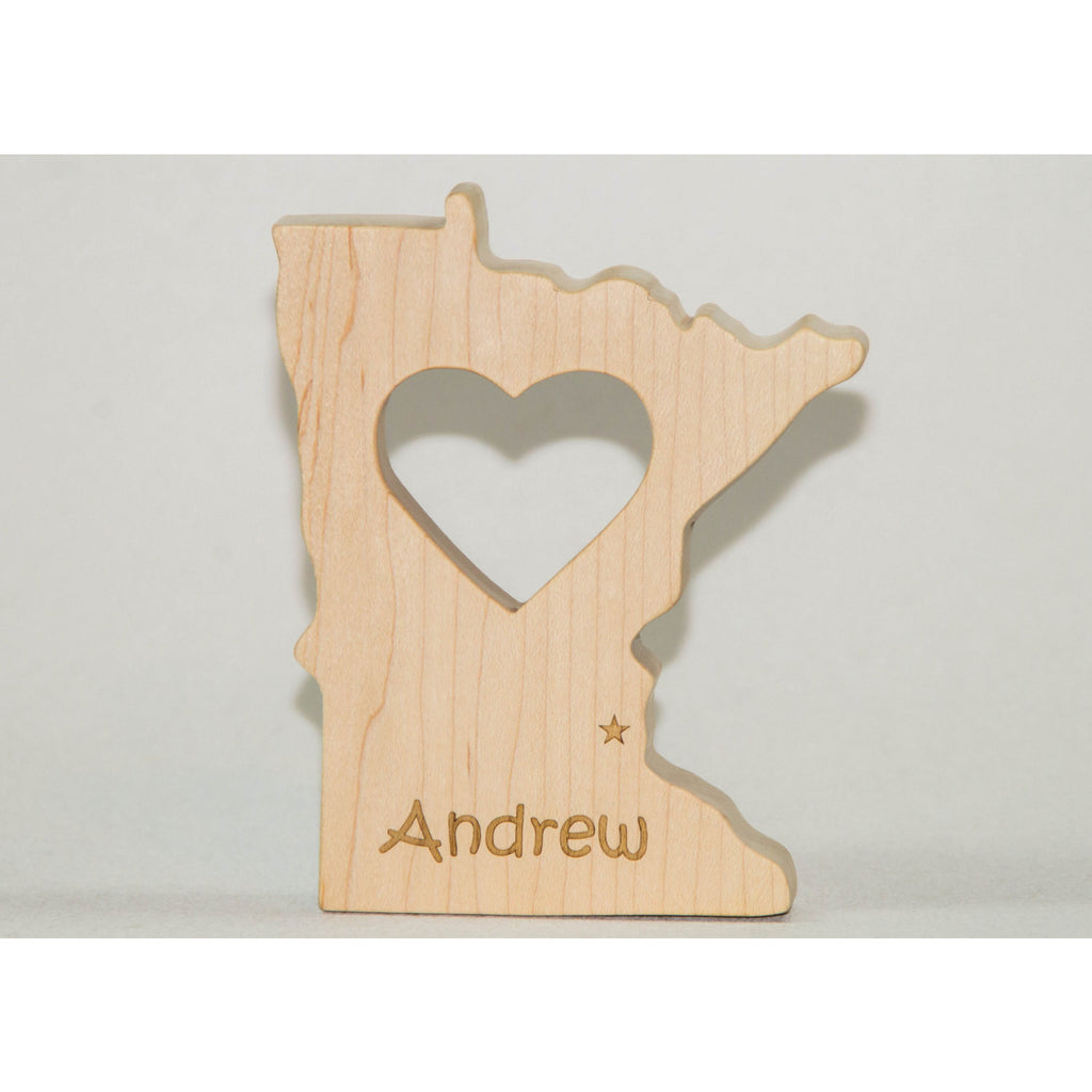 Wooden Baby Teether State of Minnesota Personalized Baby Teething Toy - Little Wooden Wonders