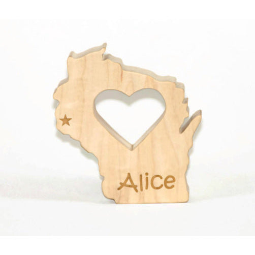 Wooden Baby Teether State of Wisconsin Personalized Baby Teething Toy - Little Wooden Wonders