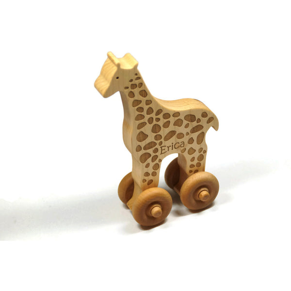 Wooden Toy Giraffe Car Maple Wood Personalized Push Toy Baby Toddler Children - Little Wooden Wonders