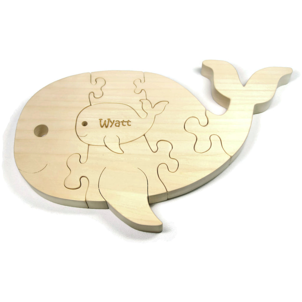Wooden Puzzle, Whale Puzzle with baby Gift for Toddlers and Children Personalized name - Little Wooden Wonders