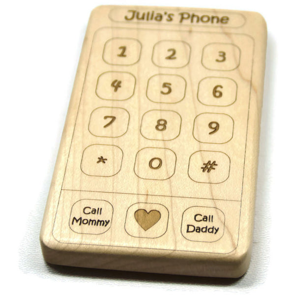 Wooden Baby Teether Cell Phone Personalized Baby Toddler Toy - Little Wooden Wonders