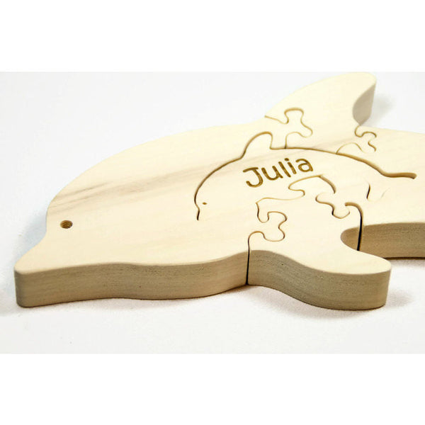 Wooden Dolphin Puzzle with baby Gift for Toddlers and Children Personalized Name for Free - Little Wooden Wonders