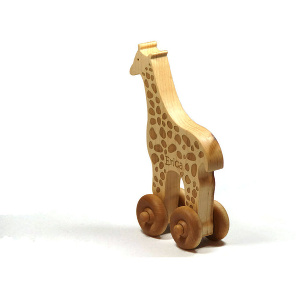 Wooden Toy Giraffe Car Maple Wood Personalized Push Toy Baby Toddler Children - Little Wooden Wonders