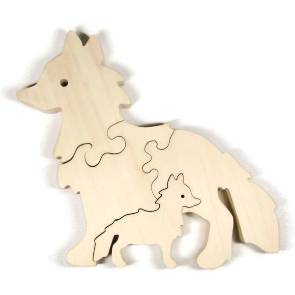 Wooden Animal Puzzle, Fox Puzzle, Waldorf Puzzle, Wood puzzle with Baby Personalized gift for children and toddlers - Little Wooden Wonders