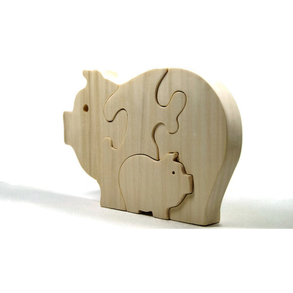 Pig Puzzle Wood Baby Pig Eco Friendly and Green for Toddlers and Children - Little Wooden Wonders