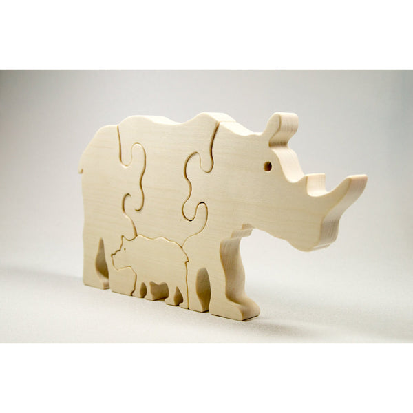 Rhinoceros Puzzle Wood Baby Rhino Eco Friendly and Green for Toddlers and Children - Little Wooden Wonders
