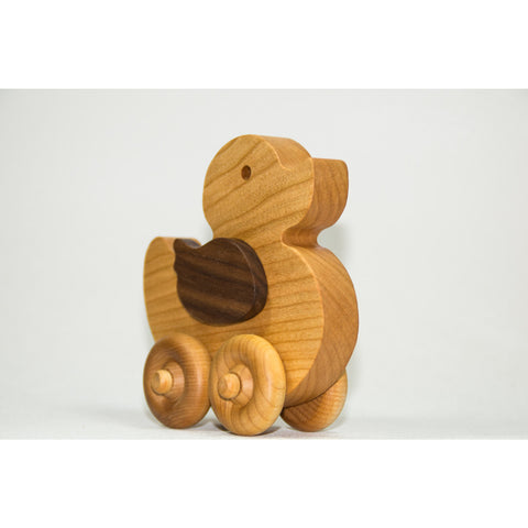 Wooden Toy Duck Wood Push Car Duckling Childrens Toy - Little Wooden Wonders