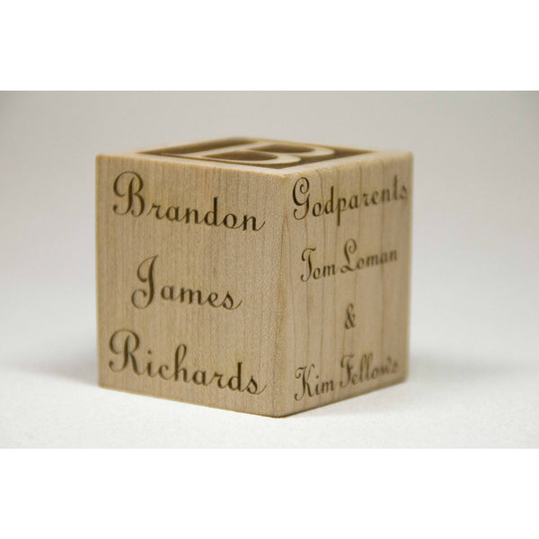 Personalized Wooden Baby Block, 2 inch Newborn Baptism Gift Custom Engraved - Little Wooden Wonders