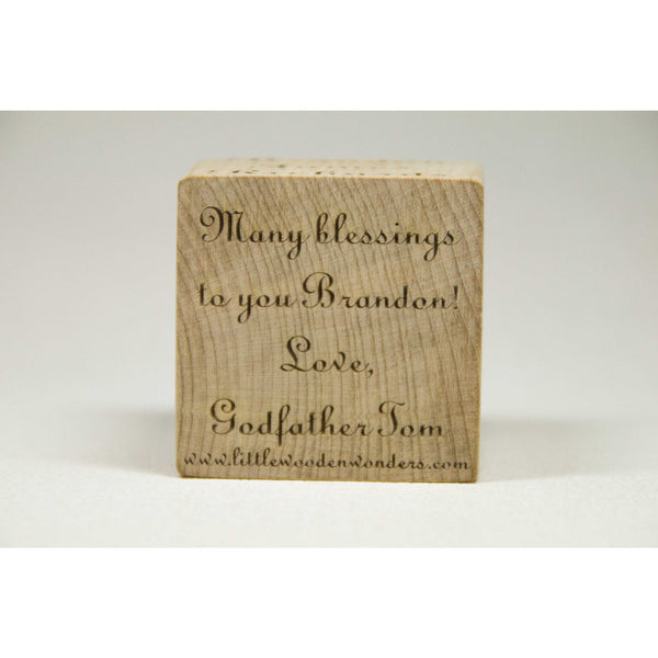 Personalized Wooden Baby Block, 2 inch Newborn Baptism Gift Custom Engraved - Little Wooden Wonders