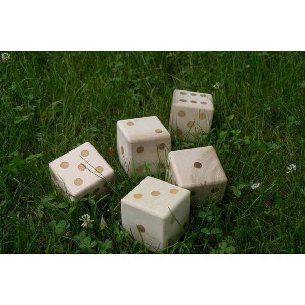 Lawn Dice Backyard Game with 5 3 inch laser engraved wooden dice - Little Wooden Wonders