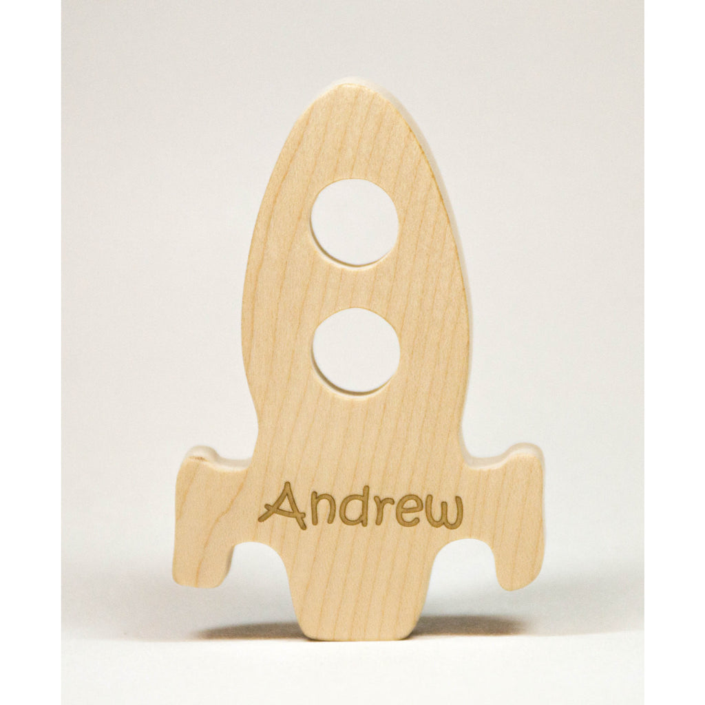 Rocket Space Ship Wooden Teether Natural Wood Baby Toy - Little Wooden Wonders
