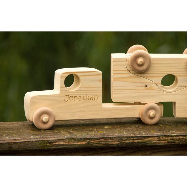 Wooden Toy Truck with Toy Cars - Personalized Toy - Semi Trailer Push Toy for Children and Toddlers - Little Wooden Wonders