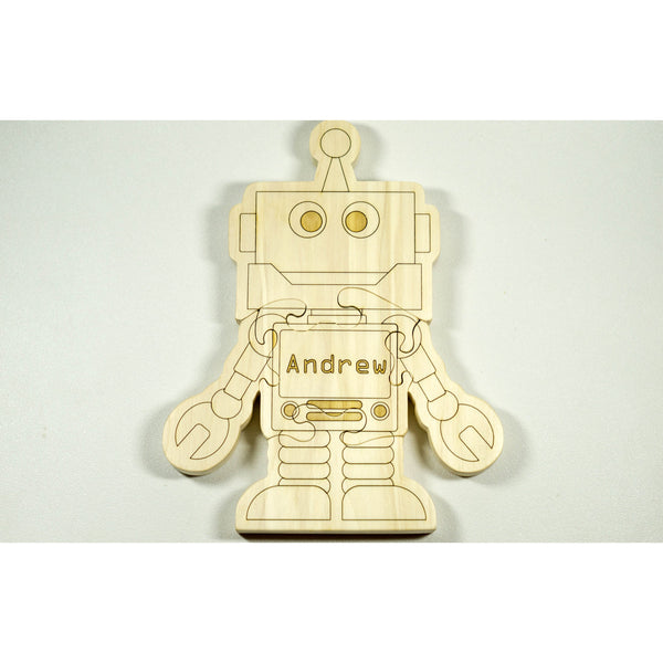 Wooden Puzzle Robot Shaped Personalized for Boys and Girls - Little Wooden Wonders