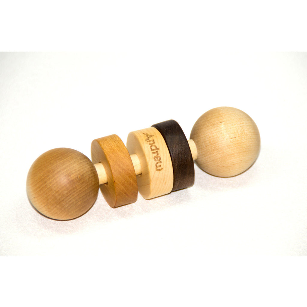 All Natural Wooden Baby Rattle - Three Personalized Rings