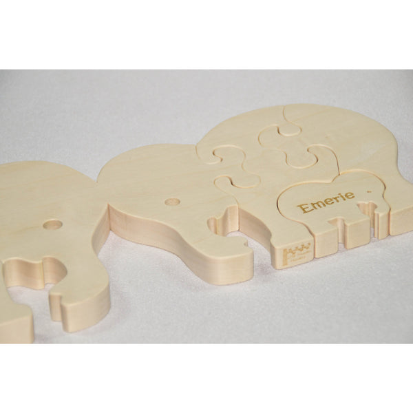 Wooden Puzzle Elephant Family with baby Gift for Toddlers and Children Personalized name - Little Wooden Wonders