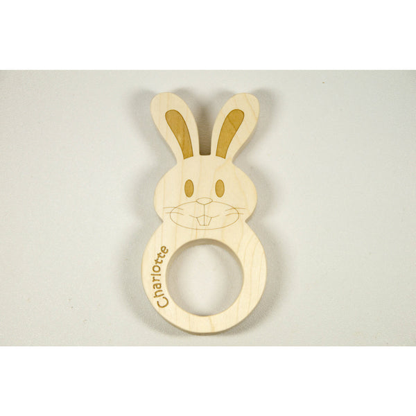 Wooden Baby Teether  Bunny Shaped for Easter Personalized for FREE - Little Wooden Wonders